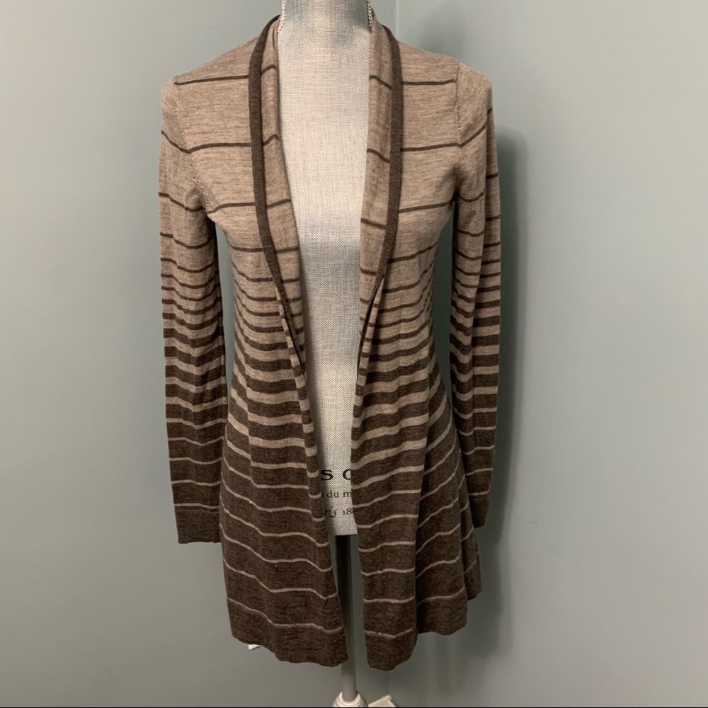 Anthropologie Brown and Cream Striped Open-Front Cardigan